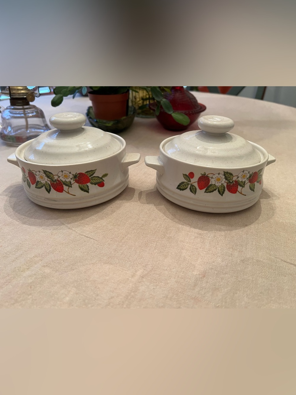 Ceramic Strawberry-Printed Covered Casserole - White